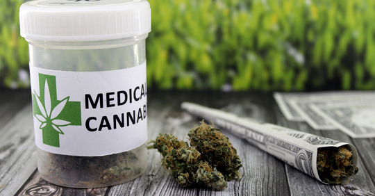 Medicinal cannabis joint on dollar bill